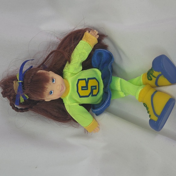 Cheerleader Doll Fishel Toys vintage 1990s vinyl face neon Green 8" - Picture 3 of 12